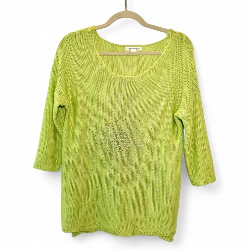 Rhinestone Y2K Lime Green Passports Sweater